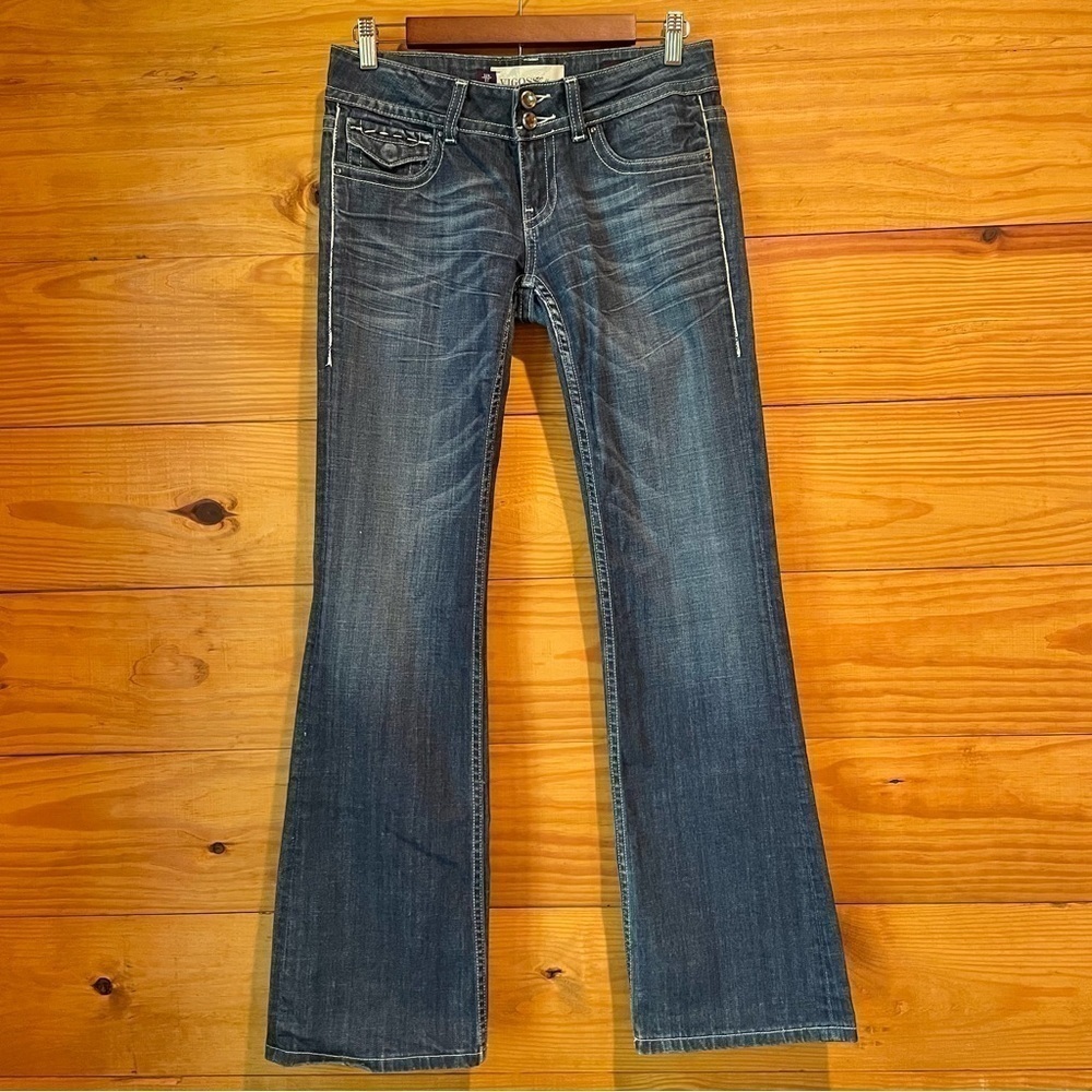 Vigoss The Disco Bootcut Mid Rise Rhinestone Studded Pocket Flap Jeans 27